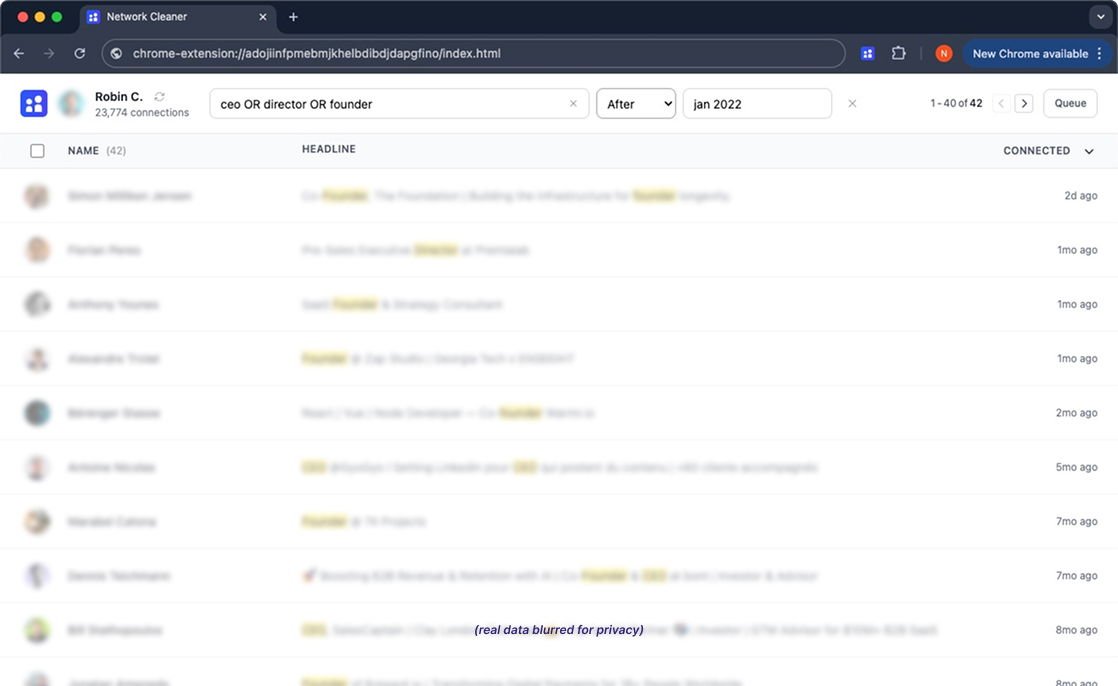 Search LinkedIn connections with filters