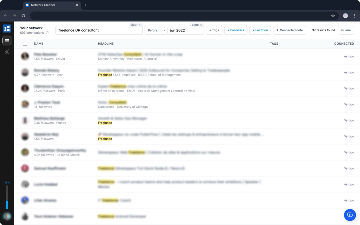 Search LinkedIn connections with filters