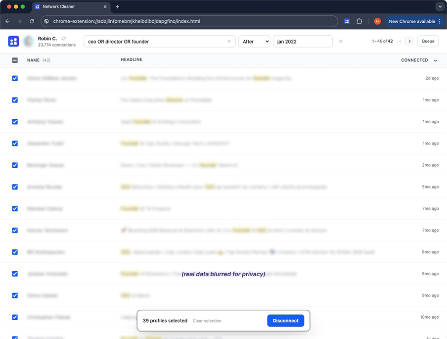 Select multiple LinkedIn connections