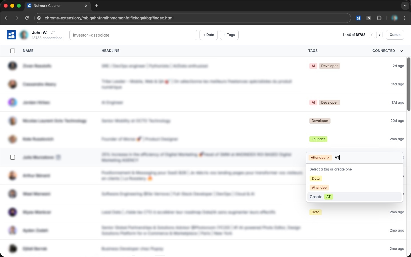 Tag LinkedIn connections to organize them before removing or exporting