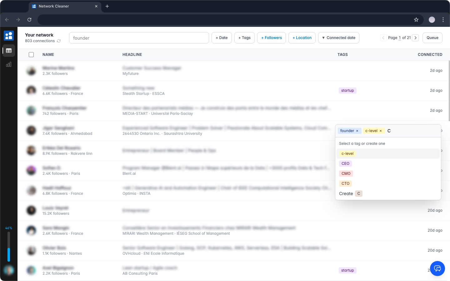 Tag LinkedIn connections to organize them before removing or exporting